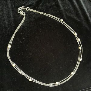 Silver Tone Necklace with “Pearl” Accents